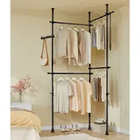 SoBuy KLS03-II-SCH Porte-vêtements ouvert - réglable 124-226 x 200-295 cm - noir - métal - pose libre et élément d'angle