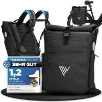 MIVELO 3-in-1 sacoche, sac à dos et sac à bandoulière étanches - 25L, noir réfléchissant - avec compartiment pour ordinateur portable et fonction de conversion rapide