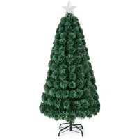 Costway Sapin de Noël artificiel 150 cm avec éclairage, Sapin avec 8 modes d'éclairage, 170 lumières LED blanc chaud, Sapin de Noël en fibre de verre, Étoile éclairée, Sapin artificiel de Noël