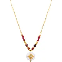 Luxenter Collier Luxenter Zador En Acier Inoxydable Avec Nacre Blanche Et Finition En Or Jaune 18 Carats.