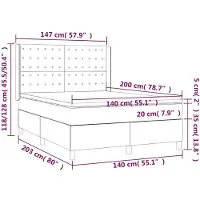 vidaXL Lit boxspring avec matelas noir 140x200 cm Tissu