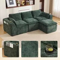 LVHOM Canapé modulaire 3 places, tissu chenille, configuration en L avec porte-gobelets et poches latérales, grand canapé, 256 cm, vert