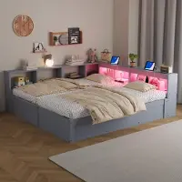 Flieks Canapé-lit hydraulique avec structure en bois, 90 x 200 cm / 180 x 200 cm, avec rangements, lit de jour avec fonction de rangement et revêtement en cuir, gris