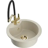 Mexen Diego évier en granit 1,5 bol avec mitigeur Duo, Beige - 6512-69-671701-57-G