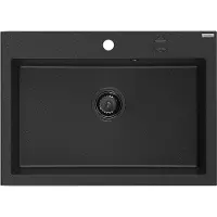 Mexen Elix évier en granit 1 bac 700 x 500 mm, noir/argent métallique, siphon noir - 6526701005-73-B
