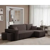 Idohome – Canapé d'angle moderne PARIS avec poufs et fonction lit, canapé en L, canapé universel, canapé-lit - Couleur : marron Poso 06