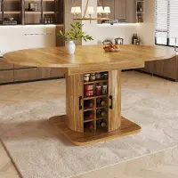 Flieks Table à rallonges avec espace de rangement, table multifonctionnelle avec étagères amovibles, table de cuisine 118-158 x 118 x 76 cm, marron foncé