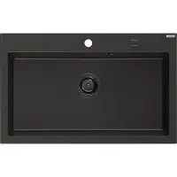 Mexen Elix évier en granit 1 bac 800 x 500 mm, noir/métallisé doré, siphon noir - 6527801005-75-B