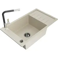 Mexen Elias évier en granit 1 bac avec égouttoir et mitigeur Flora, Beige - 6511-69-670401-07-B