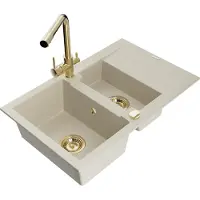 Mexen Gaspar évier en granit 1,5 bac avec égouttoir et mélangeur Duero, Beige - 6507-69-671600-50