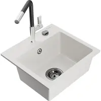 Mexen Évier 1 bac en granit Milo avec mitigeur Flora, blanc (6505-20-670401-07-B)