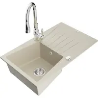 Mexen Evier en granit Cesar 1 bac avec égouttoir et mitigeur Savita, Beige - 6514-69-672601-00