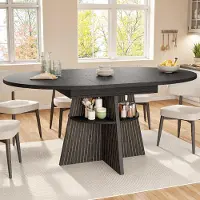 Flieks Table à rallonges avec compartiment de rangement ouvert, table de salle à manger avec plateau épais, table de cuisine 110-150 x 110 x 76 cm, noir