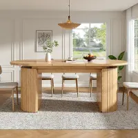 Flieks Table à rallonges avec compartiment de rangement dissimulé, table de salle à manger avec plateau surépaissi, table de cuisine 120-160 x 80 x 76 cm, brun naturel