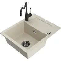 Mexen Enzo granit évier 1 avec égouttoir y compris mélangeur Carla, beige (6506-69-670700-70)