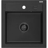 Mexen Vito Vito 1 bac en granit 520x490 mm, noir/argent métallisé, + siphon noir (6503521000-73-B)