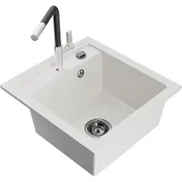 Mexen Évier 1 bac en granit Vito avec mitigeur Flora, blanc (6503-20-670401-07-B)