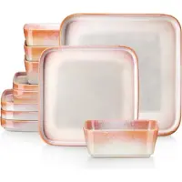 Happyment Service de table Azzuro 12 pièces – 4 personnes – Orange – Céramique – Assiettes plates – Assiettes creuses – Assiettes à petit-déjeuner – Service de table – Service de cuisine