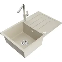 Mexen Bruno Évier en granit 1 bac avec égouttoir et mitigeur Flora, Beige - 6513-69-670401-00