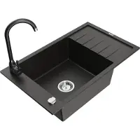 Mexen Elias 1 bac en granit avec égouttoir et mitigeur Telma, Noir/Or - 6511-75-670200-70
