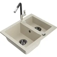 Mexen Carlos granit 1,5 compartiment avec robinet de cuisine Flora, Beige - 6518-69-670401-07-B