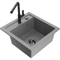 Mexen Évier 1 bac en granit Vito avec mitigeur Flora, gris (6503-71-670401-70-B)
