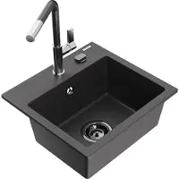 Mexen Évier 1 bac en granit Milo avec mitigeur Flora, noir moucheté (6505-76-670401-08-B)