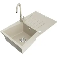 Mexen Cesar évier en granit 1 bac avec égouttoir et mitigeur Telma, Beige - 6514-69-670200-69