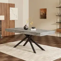 SUCCESS COURIER Table à rallonges rectangulaire 140-180 x 80 cm pour 6 personnes, MDF aspect bois, stable, pieds en métal, gris