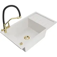 Mexen Elias évier en granit 1 bac avec égouttoir et mélangeur Duo, blanc - 6511-20-671701-57-G