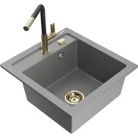 Mexen Évier 1 bac en granit Vito avec mitigeur Flora, gris (6503-71-670401-57-G)