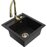 Mexen Évier Vitogranite 1 bac avec mitigeur Savita, noir (6503-77-672601-50)
