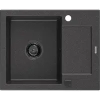 Mexen Enzo granit évier 1 avec égouttoir 576 x 465 mm, noir moucheté, + siphon graphite (6506571005-76-B)