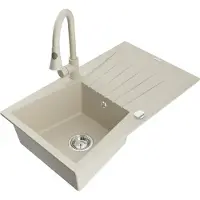 Mexen Evier en granit Cesar 1 bac avec égouttoir et mélangeur Elia, Beige - 6514-69-670101-69