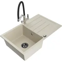 Mexen Bruno Évier en granit 1 cuve avec égouttoir et mélangeur Duo, Beige - 6513-69-671701-07-B