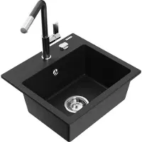 Mexen Évier 1 bac en granit Milo avec mitigeur Flora, noir (6505-77-670401-07)