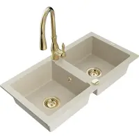 Mexen Mario évier 2 cuves en granit avec mitigeur Savita, Beige - 6504-69-672601-50