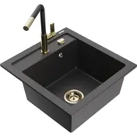 Mexen Évier 1 bac en granit Vito avec mitigeur Flora, noir moucheté (6503-76-670401-57-G)