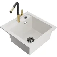 Mexen Évier 1 bac en granit Vito avec mitigeur Flora, blanc (6503-20-670401-57-B)