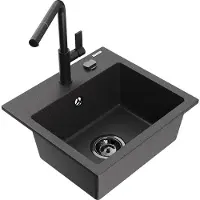 Mexen Évier 1 bac en granit Milo avec mitigeur Flora, noir moucheté (6505-76-670401-70-B)