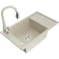 Mexen Elias évier 1 bac en granit avec égouttoir et mitigeur Savita, Beige - 6511-69-672601-69