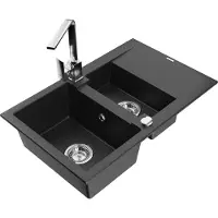 Mexen Gaspar évier en granit 1,5 bol avec égouttoir et mitigeur Rita, Noir/Argent métal - 6507-73-670300-00