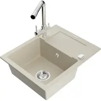 Mexen Enzo Évier en granit 1 bac avec égouttoir et mélangeur Duero, Beige - 6506-69-671600-00