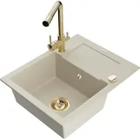 Mexen Enzo Évier en granit 1 bac avec égouttoir et mitigeur Duero, Beige - 6506-69-671600-50