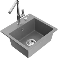 Mexen Milo évier en granit 1 bac avec mélangeur Flora, Gris - 6505-71-670401-00