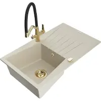 Mexen Evier Cesar en granit 1 bac avec égouttoir et mélangeur Duo, Beige - 6514-69-671701-57-G