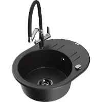 Mexen Kevin 1.5-bowl Granite Kitchen Sink with Duo Mixer, Black/Gold Metallic - 6517-75-671701-07-B