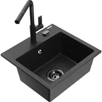 Mexen Évier 1 bac en granit Milo avec mitigeur Flora, noir/argent métallisé (6505-73-670401-70-B)