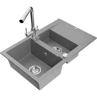Mexen Gaspar évier en granit 1,5 bac avec égouttoir et mélangeur Duero, Gris - 6507-71-671600-00
