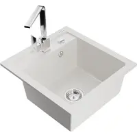 Mexen Évier 1 bac en granit Vito avec mitigeur Rita, blanc (6503-20-670300-00)